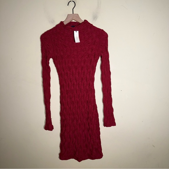 NWT MAEVE ANTHROPOLOGIE Long-Sleeve Scrunch Textured Mini holiday Dress wine XXS - Picture 12 of 15